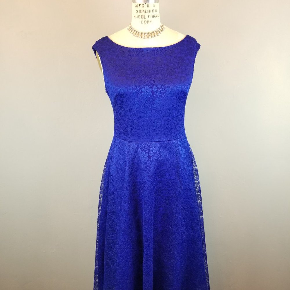 Betsey Johnson Cobalt Blue Lace A Line Midi Dress Women's Size 4